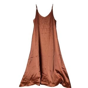 Brown Satin Midi Slip On Dress S Small Romantic Honeymoon Date Evening